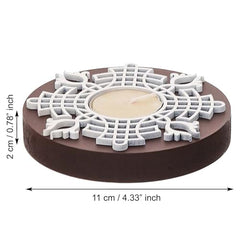eCraftIndia Wooden Floral Printing Block Decorative Tea Light Candle Holders (Set of 12, Green White) Diwali Christmas Decorations Items for Home Office Christmas Gifts for Women Men Family Friend