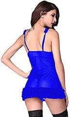 MOMISY Women Sexy Lace Two-Piece Lingerie Transparent Set Underwear Lace Baby Doll Sleepwear-Blue
