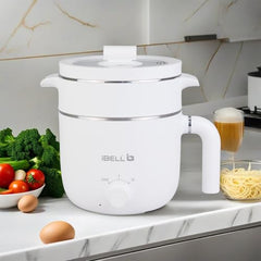 IBELL MPK15M Multipurpose Electric Kettle, 1.5 Litre, 800W, 2 Cooking Pots & Egg Boiler, Temperature Control, For boiling Water, Egg, Stainless Steel Body (White)
