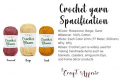 Craft Affair | Crochet Bloom Cotton Yarn 8ply (Each Color 2mm, 77Meter, 50Gram) 100% Pure Cotton | for Knitting Yarn | Craft & DIY Project: Grey, Pink, Off White
