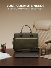 EUME Commute Laptop Bags for Men & Women Office Use| Gift | with Padded Compartment | Vegan Leather & Nylon Fabric | Fits Up to 15.6" Laptop & MacBook, 11L, Black & Forest Green