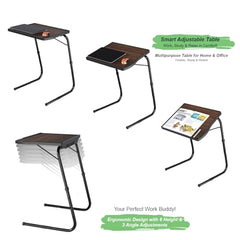 TABLE MAGIC- BADE Multipurpose Laptop Table Mat Finish - Adjustable, Foldable, Portable, Engineered Wood Top with Footrest, Top Size 60 * 45cm (Beige- Wenge)