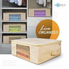 SOLSTICE Cotton Canvas Clothes Storage Bags/Saree Covers with Zip for Storage Specially Design for Woman Dresses, Sarees, Lehengas for Wardrobe Organizer (17 x 14 x 7 Inch) (3)