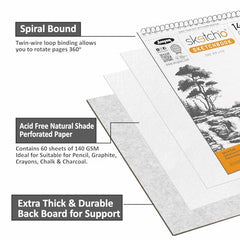 Anupam SketchO Sketch Book A4 Top Wiro Bound Drawing Book Acid Free Paper 140 GSM Professional-Grade Sheets or Artists, Professional (60 Sheets, 120 Pages)