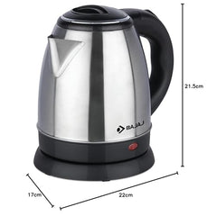 Bajaj KTX 1.8 Litre DLX Electric Kettle | 1350 Watts Kettle with Stainless Steel Body | Cordless Operation | Auto Shut-off Mechanism | 2-Yr Warranty 【Black】
