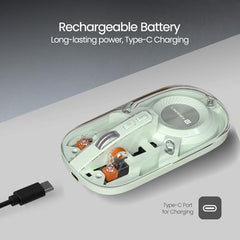 Portronics Toad 8 Transparent Wireless Bluetooth Mouse with Dual Wireless (BT + 2.4 GHz), Rechargeable Battery, Noise-Free Clicking, Show/Hide Desktop, Multi-Device Pair, Adjust Sensitivity (Grey)