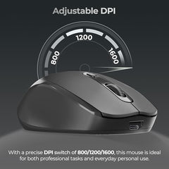 Foxin Flow Wireless Mouse with Rechargeable Battery, Bluetooth & 2.4 Ghz Dual Connectivity, 4 Buttons, Upto 1600 DPI, Type-C Charging | Ergonomic Office Mouse for Laptop, MacBook, PC | Green