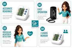 Q DEVICES Digital Blood Pressure Monitor for Home Use – Fully Automatic Upper Arm BP Machine with Large LCD Display, 2 User Memory (198 Readings) & Adjustable 360° Extra-Wide Long Cuff – 4 AAA Batteries Included (White/Black)