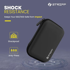 STRIFF DriveGuard – Premium Shock-Resistant 2.5″ External Hard Drive Protection Pouch | Shockproof, Water-Resistant PU Travel Pouch for HDD, SSD, Hard Disk, USB Drive & Accessories | Travel Friendly