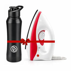Double Safety Phuket 1000W Dry Iron & Hot/Cold Stainless Steel Bottle Combo | 5 Fabric Settings| (Black & Red) | 2 Years Warrenty|