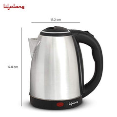 Lifelong ISI Certified Electric Kettle 1.5L with Stainless Steel Body, Easy and Fast Boiling of Water for Instant Noodles, Soup, Tea etc. (1 Year Manufacturer's Warranty, Silver, LLEK15) 1500 W