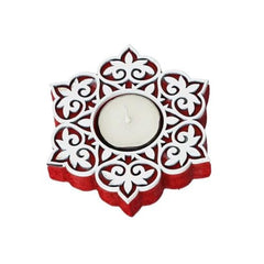 eCraftIndia Wooden Floral Printing Block Decorative Tea Light Candle Holders (Set of 12, Green White) Diwali Christmas Decorations Items for Home Office Christmas Gifts for Women Men Family Friend
