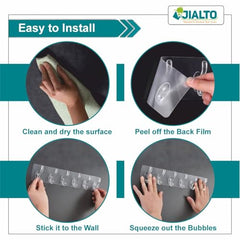 JIALTO 1 Pcs Wall Hanger Hooks | Strong Self Adhesive Magic Sticker Hook for Clothes, Towels & Accessories | 6 Hook Strip for Home, Bathroom & Kitchen - Transparent