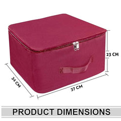 Storite 2 Pack Nylon Wardrobe Bag Underbed Cloth Storage Organizer | Moisture Proof Storage Bag, Storage box for Clothes Saree Bags, Zippered Closure & Handle - Magenta,37x34x23 cm