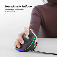 Nulea Wired Vertical Mouse, USB Ergonomic Optical Mouse with 4 Adjustable DPI, 11 RGB Backlight Modes, Compatible for Laptop, PC, Desktop, Mac, Grey