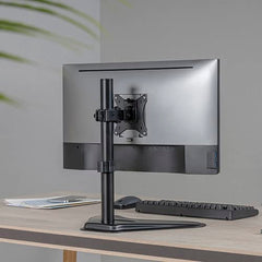Jin Office Height Adjustable Monitor Stand Mount | Supports 13-32" Screens| 9KG Weight Capacity | Metal Black Powder Coated Single Monitors Arm Stand| Articulating Tilt and Swivel Display Desk Mount