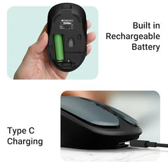ZEBRONICS Charm Rechargeable Wireless Mouse, Dual Mode (2.4GHz + BT), Dual Bluetooth, Upto 1600 DPI, Silent Operation, 6 Buttons, Comfortable & Ergonomic, for Mac | Laptop | Computer (Metallic Grey)