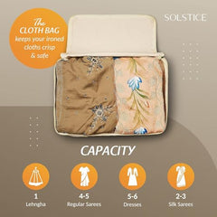 SOLSTICE Cotton Canvas Clothes Storage Bags/Saree Covers with Zip for Storage Specially Design for Woman Dresses, Sarees, Lehengas for Wardrobe Organizer (17 x 14 x 7 Inch) (3)
