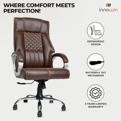 INNOWIN Obama Ergonomic Leatherette Executive High Back Revolving Desk Office Chair (Brown)