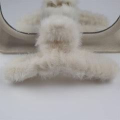 MOMISY Soft Faux Fleece Fur Large Hair Clutcher/Clip/Claw/Clamp/Pin/Fluffy/Accessories, Random Color For Women & Girls-Pack of 3 (RiceWhite Khaki Black)