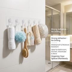 SIGNAMIO 6 Hook Shelf Adhesive Strip Wall Hanging Sticky Hook Black