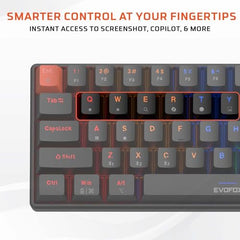 EvoFox Katana S Mini Mechanical Keyboards Wireless | Tri-Mode (3X BT, 2.4GHz & Wired) Connectivity | Hot-Swappable Red Switches | 68-Key Compact Layout | Rainbow Backlight | Rechargeable Battery