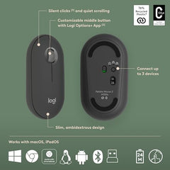 Logitech Pebble 2 Combo, Wireless Keyboard and Mouse, Quiet and Portable, Customisable, Logi Bolt, Bluetooth, Easy-Switch for Windows, macOS, iPadOS, Chrome -