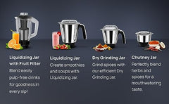 Wipro Elato FMG209 800 Watt Mixer Grinder with 4 Jars,Heavy Duty 100% Copper Ball Bearing Motor with 5 Year Warranty,Superfast Grinding,Clip Lids - Hands Free use, 4 Jars Mixer Grinder 800 Watt,Black