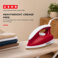 USHA Goliath 1200Watt Dry Iron with 1.8m Long Swivel Cord | Double Coat Golden Non Stick Soleplate for Longer Durability | 360° Swivel Cord | 2 Years Warranty | (Maroon), 1200 watts, Plastic
