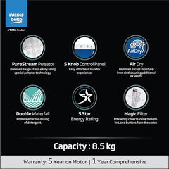 Voltas Beko, A Tata Product 8.5 Kg 5 Star Semi-Automatic Top Loading Washing Machine (WTT85UHA/OK5I0I0W01, Blue, Air Dry & Pulsator wash technology)