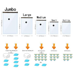 GONGSHI Plastic 24 Pack Vacuum Storage Bags with Electric Pump, (5 Jumbo, 5 Large, 5 Medium, 5 Small, 4 Roll Up Bags) Space Saver Bag for Mattress, Blanket, Duvets, Comforters,Travel, Transparent