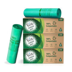 Presto! Amazon Brand - 100% Compostable Garbage Bags | Medium (M) | 45 Counts | 15 Bags X 3 Packs | 19 x 21 Inches | Strong and Durable | For Dry and Wet Waste, Green
