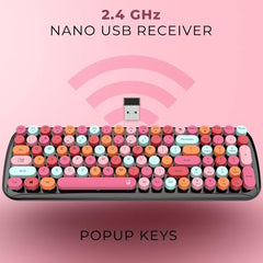 iGear KeyBee Retro Typewriter Inspired 2.4GHz Wireless Keyboard with Mouse Combo for Desktop/Laptop and Devices with USB Support, Single Nano Receiver, Round Keycaps, Cleaning Brush (White) (Green)