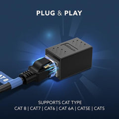 AGARO Cat8 Ethernet Extender Female to Female RJ45 Coupler Adapter, 8P8C Inline LAN Connector for Cat6/Cat7/Cat8 Cable Extension, Network Cable Joiner, High-Speed, Stable Connection, Pack of 1