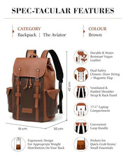 FUR JADEN 22L Vegan Leather Stylish Travel Premium Laptop Backpack for Men & Women | Water-Resistant | Fits Upto 15.6 Inch Laptop | Ideal for Office, College, Work & Travel (Yellow)
