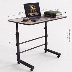 PRIMEBULL Adjustable Laptop Table with Wheels, Multi-Purpose Study Table | Bed Table | Height Adjustable for Office & Work from Home | Space Saving | Easy to Assemble (PRIMEBULL - Natural Wood)