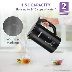 Borosil 1.5 L Cooltouch 1350W Digital Electric Kettle, Black | Temperature display, Keep warm function, Double wall, Wide mouth, For tea, noodles, soup & boiled eggs, Versatile use