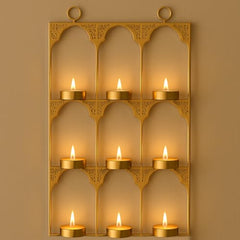 CraftVatika Tealight Candle Holder,Festiv Diwali Decor Items, Wall Mounted Hanging Iron Leaf Design Tealight Candle Holder Stand Frame for Home Christmas Diwali Decoration Items, Wall Decor Items