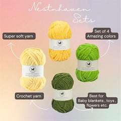 NESTNHAVEN , Plush & Cuddly Sets 2.0 , Chenille Yarn Supersoft Hand Knitting Wool Ball, set of 4 , 400 grams (1 Ball/100 Gram Each) Suitable for Craft, Babywear, Toys , Baby Blankets , 5 Bulky, Shades - NNHS 2.0 (Set 26 baby Pink , lilac , hot pink…