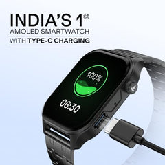 boAt New Launch Ultima Vogue 2, India's First AMOLED Type-C Smartwatch, 1.96" Display, 1000 nits Brightness, Metal Body w/Premium Straps, 10-Days Battery Life, Smartwatch for Men & Women(Active Black)