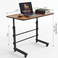 PRIMEBULL Adjustable Laptop Table with Wheels, Multi-Purpose Study Table | Bed Table | Height Adjustable for Office & Work from Home | Space Saving | Easy to Assemble (PRIMEBULL - Natural Wood)