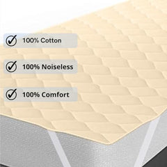 Trance Home Linen 100% Cotton Quilted Mattress Protector Single Siz Bed| Quilted Bed Cover |Water Resistant | Breathable 100% Cotton Pad with Elastic Straps on Corners (75x36 inch, Beige)