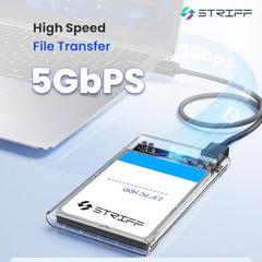 STRIFF SpeedShell 2.5" SATA SSD/HDD Enclosure Case | USB 3.0 to SATA Tool-Free Transparent Hard Drive Case | 5Gbps Fast Transfer, Supports Up to 6TB, Compatible with 2.5" SSD/HDD