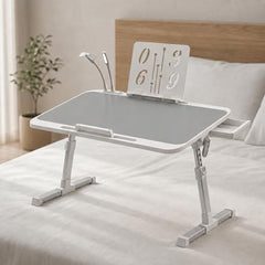 StarAndDaisy T9 Foldable Bed Table for Laptop & Study, 4-Level Adjustable Angled Tabletop, Large Desktop Surface with Anti-Slip Stopper, Tablet & Phone Slot, Storage Drawer, Stable Legs, PP & TPE