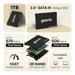 GEONIX 256GB 2.5-Inch SATA III Internal SSD, 6Gb/s Solid State Drive, Up to 570MB/s Read & 500MB/s Write Speed, SSD for PC & Laptop, 5-Year Warranty