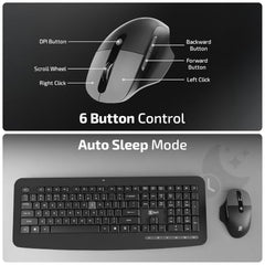 iBall ClickSet S450 Wireless Keyboard & Mouse Combo, 104-Key Full Size Keyboard, 12 Media Keys, Retractable Stand, ₹ Key, UV Coated Keys, Mobile Slot, 1200 DPI Mouse, 3 Buttons, High Precision