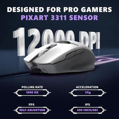 EvoFox Banshee 2 Tri-Mode Wireless Gaming Mouse (2X BT, 2.4G & Wired), PixArt 3311 Sensor, 1000Hz Polling Rate, 12,000 DPI, LCD Display, 6 Programmable Buttons, Software Support, Onboard Memory-Black
