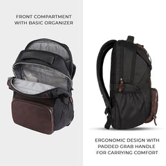 Gear Aspire 3 19"/35L Large Faux Leather Water Resistant Laptop Backpack | Casual Backpack | Daypack | Travel Backpack | College Bag For Men/Women (Brown - Brown)