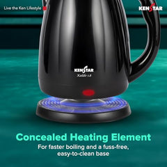 Kenstar KALDO 1.8 L Electric Kettle | 1350W | Cool-Touch Body | Concealed Heating Element | Dry Boil Protection | Black