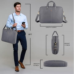 WildHorn Genuine Leather Office Bag for Men | 15.6-Inch Laptop Bag with a Minimalist Design | Professional Leather Bag with Adjustable Straps & Multiple Compartments | 1-Year Warranty